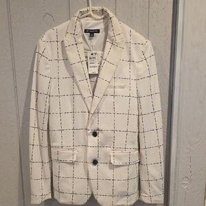 INC International Concepts Cream and Black Check Blazer